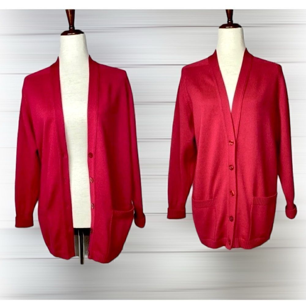 Kasha de Rodier France Wool Blend Red Long Cardigan V-neck Pockets Oversized S